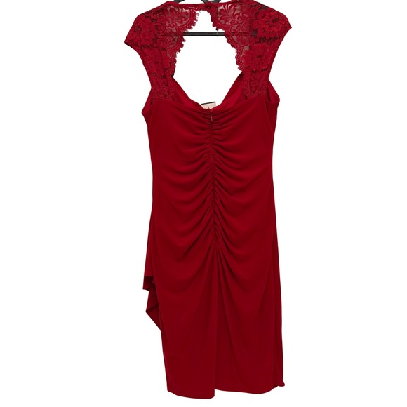 Cache Red Lace Cap Sleeve Cocktail Dress Ruched Bodycon Party NWT‎ Size 10 - Picture 5 of 5